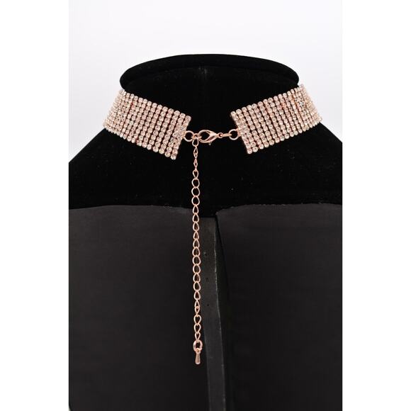 Vintage Crystal Choker Necklace Y Drop Chain Rhinestone Shiny Gold Tone 90s BinI - Picture 6 of 12